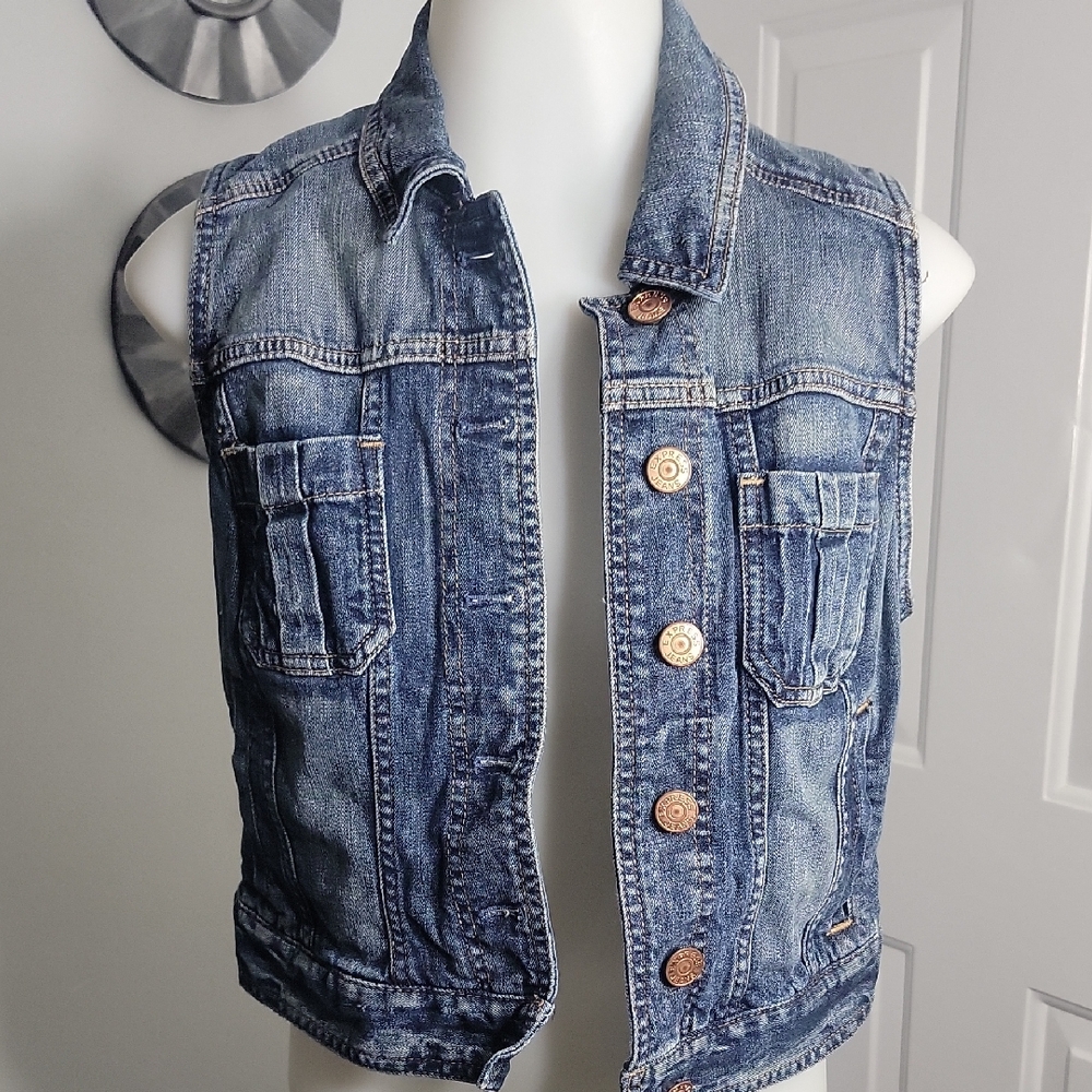 Express Blue Jean Denim Sleeveless Vest with Button Details Size Small P